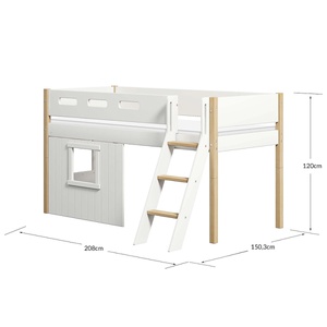 Cama media-alta casa árbol 90x200cm NOR escalera inclinada blanco ventana