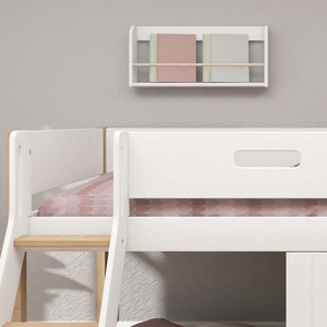 Cama media-alta casa árbol 90x200cm NOR escalera inclinada blanco ventana