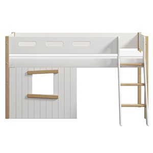 Cama media-alta casa árbol 90x200cm NOR escalera inclinada roble ventana
