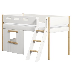 Cama media-alta casa árbol 90x200cm NOR escalera inclinada roble ventana