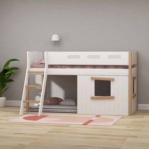 Cama media-alta casa árbol 90x200cm NOR escalera inclinada roble ventana