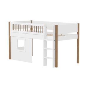 Cama media-alta casa árbol 90x200cm NOR escalera recta-barrera barras Flexa blanco ventana