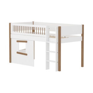 Cama media-alta casa árbol 90x200cm NOR escalera recta-barrera barras Flexa roble ventana