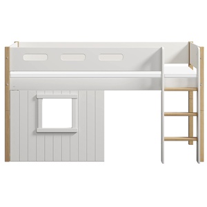 Cama media-alta casa árbol 90x200cm NOR escalera recta blanco ventana