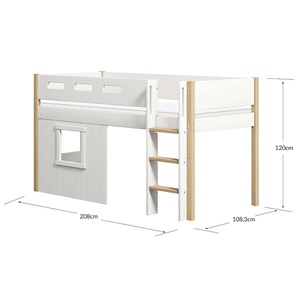Cama media-alta casa árbol 90x200cm NOR escalera recta blanco ventana