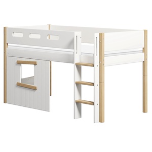 Cama media-alta casa árbol 90x200cm NOR escalera recta roble ventana
