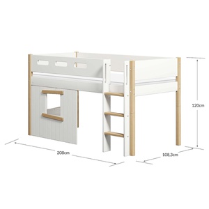 Cama media-alta casa árbol 90x200cm NOR escalera recta roble ventana