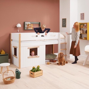 Cama media-alta casa árbol 90x200cm NOR escalera recta roble ventana