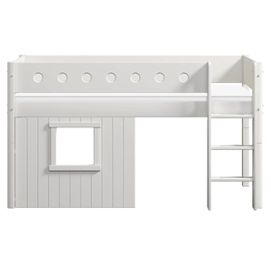 Cama media-alta casa árbol 90x200cm WHITE escalera recta blanco ventana