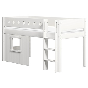 Cama media-alta casa árbol 90x200cm WHITE escalera recta blanco ventana