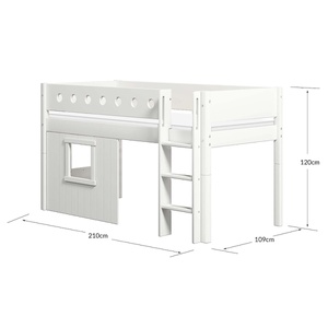 Cama media-alta casa árbol 90x200cm WHITE escalera recta blanco ventana