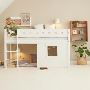 Cama media-alta casa árbol 90x200cm WHITE escalera recta blanco ventana