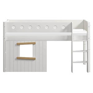 Cama media-alta casa árbol 90x200cm WHITE escalera recta roble ventana