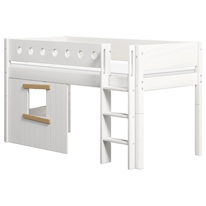 Cama media-alta casa árbol 90x200cm WHITE escalera recta roble ventana