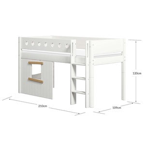 Cama media-alta casa árbol 90x200cm WHITE escalera recta roble ventana