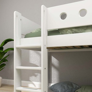 Cama media-alta casa árbol 90x200cm WHITE escalera recta roble ventana