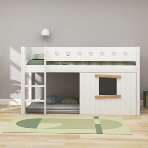 Cama media-alta casa árbol 90x200cm WHITE escalera recta roble ventana