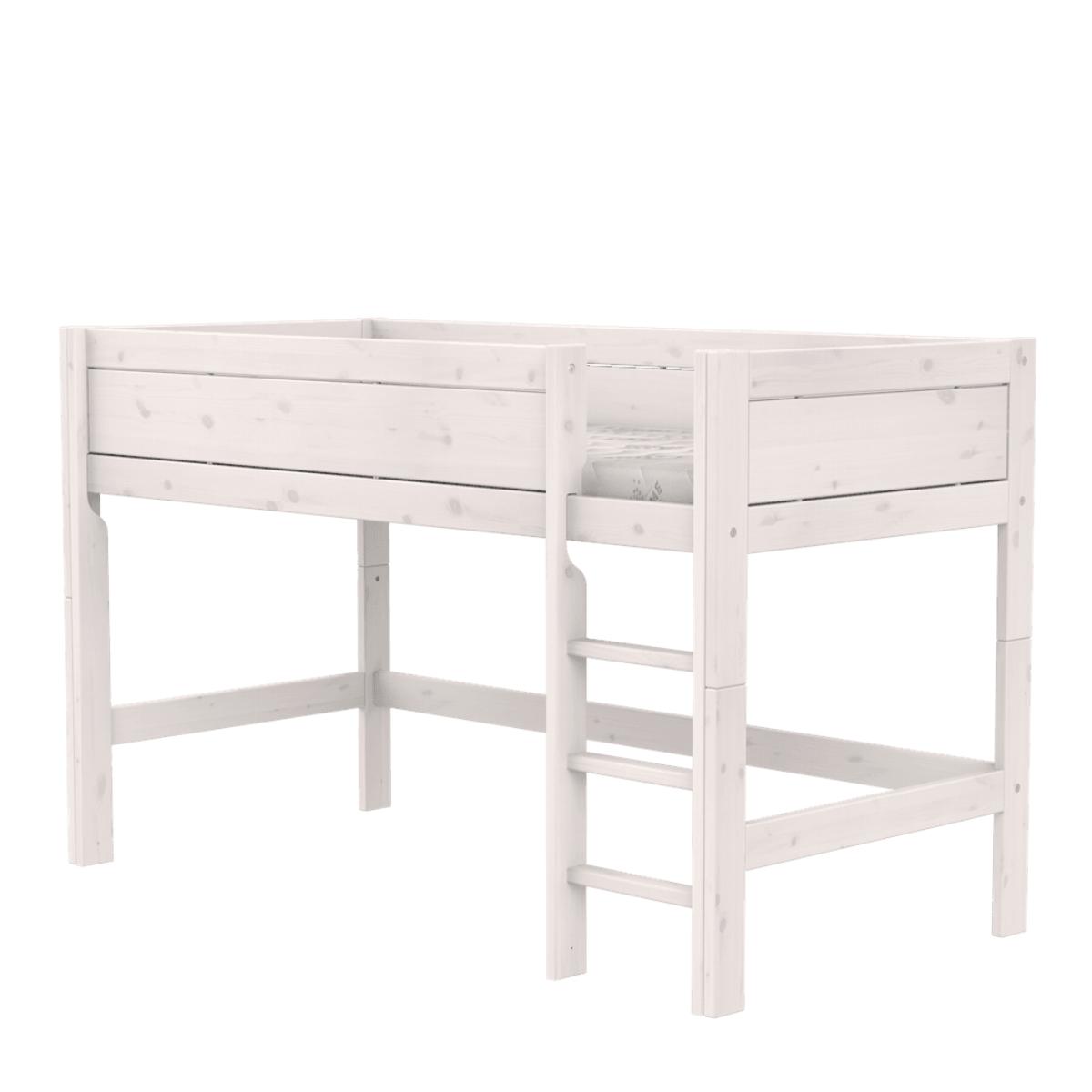Cama media alta-escalera recta 90x200cm somier DELUXE Lifetime blanqueado