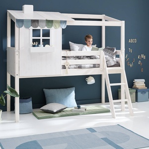 Cama media alta evolutiva cabaña 90x200cm 1/1 PLAY HOUSE CLASSIC Flexa blanco cal