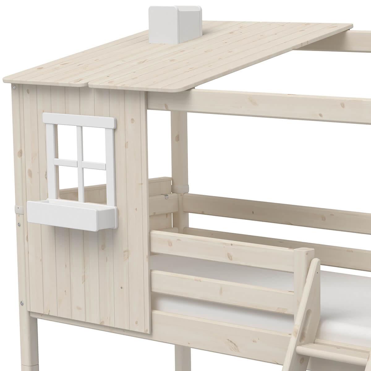 Cama media alta evolutiva cabaña 90x200cm 1/2 PLAY HOUSE CLASSIC Flexa blanco cal