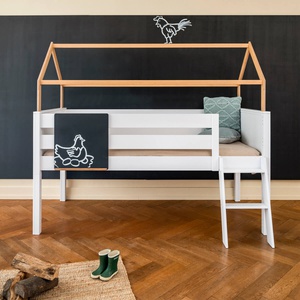 Cama media alta-techo casa KASVA haya blanco-contrachapado roble