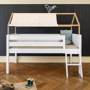 Cama media alta-techo casa-textil KASVA haya lacado blanco-contrachapado roble