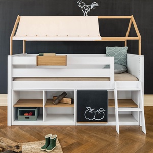 Cama media alta-techo casa-textil KASVA haya lacado blanco-contrachapado roble