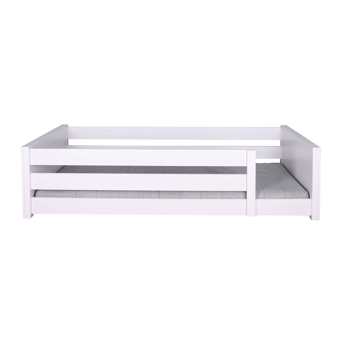 Cama montessori-barrera doble 90x200cm KASVA haya lacado blanco