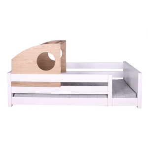 Cama montessori-barrera doble KASVA haya blanco-contrachapado roble-cabaña juegos