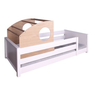 Cama montessori-barrera doble KASVA haya blanco-contrachapado roble-cabaña juegos