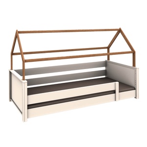 Cama montessori-barrera simple-techo casa KASVA haya lacado blanco-contrachapado roble