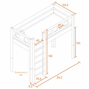 Cama Pirata alta DELUXE de Breuyn natural-blanqueada