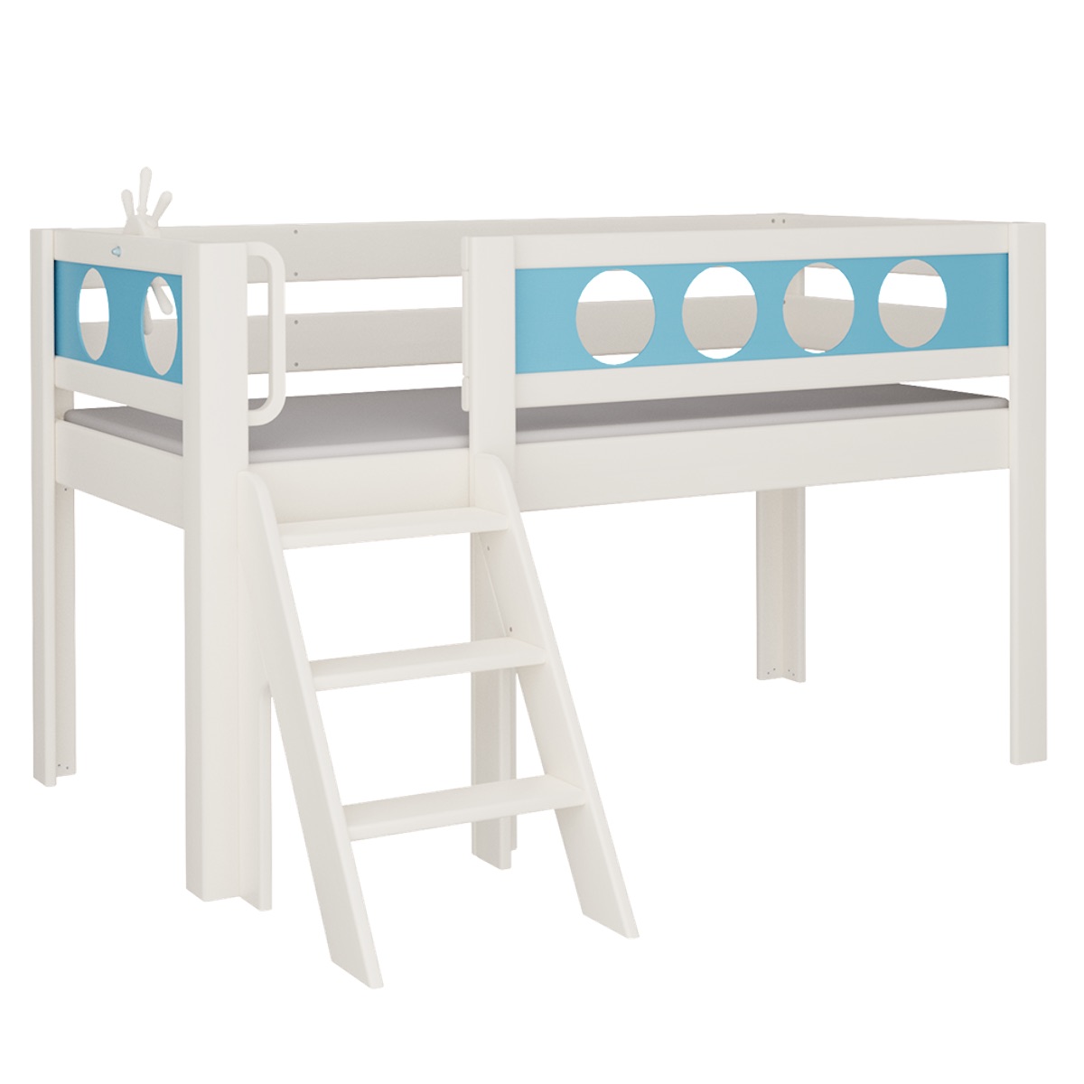 Cama Pirata media alta escalera DELUXE de Breuyn blanqueada-azul