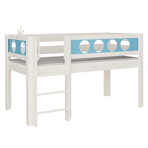 Cama Pirata media alta escalera DELUXE de Breuyn blanqueada-azul
