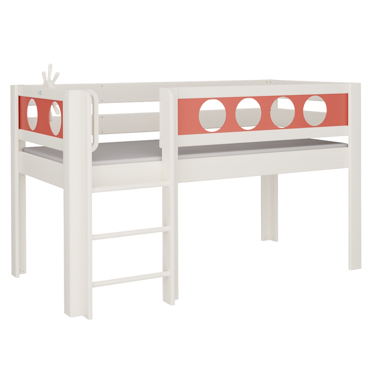 Cama Pirata media alta escalera DELUXE de Breuyn blanqueada-rojo