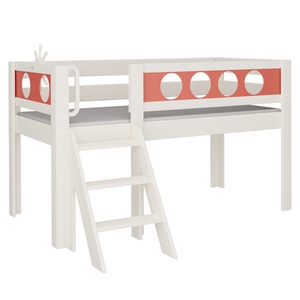 Cama Pirata media alta escalera DELUXE de Breuyn blanqueada-rojo