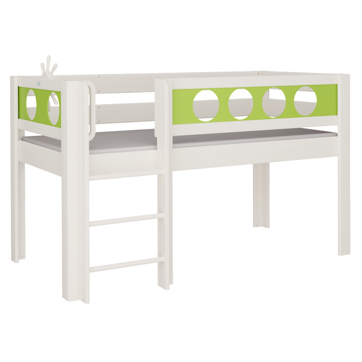 Cama Pirata media alta escalera DELUXE de Breuyn blanqueada-verde