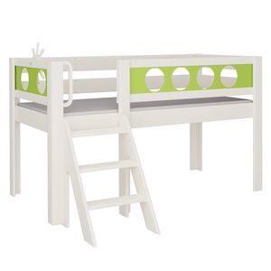 Cama Pirata media alta escalera DELUXE de Breuyn blanqueada-verde