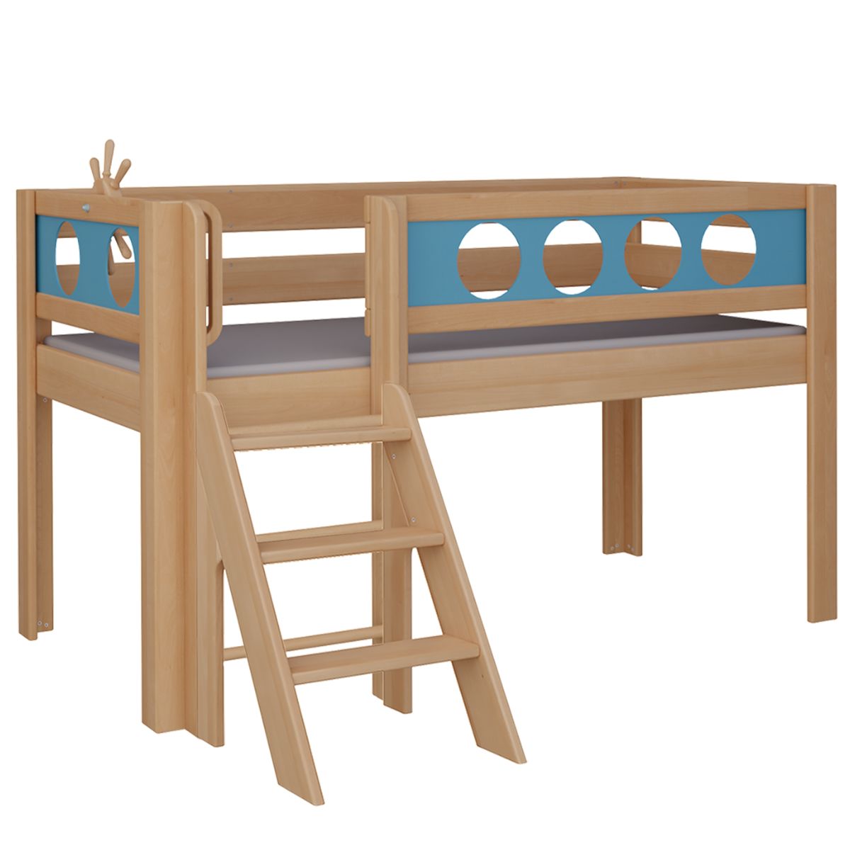 Cama Pirata media alta escalera DELUXE de Breuyn natural-azul