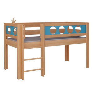 Cama Pirata media alta escalera DELUXE de Breuyn natural-azul