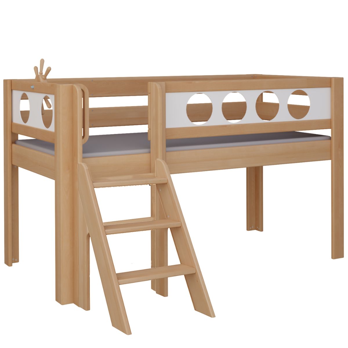 Cama Pirata media alta escalera DELUXE de Breuyn natural-blanqueada