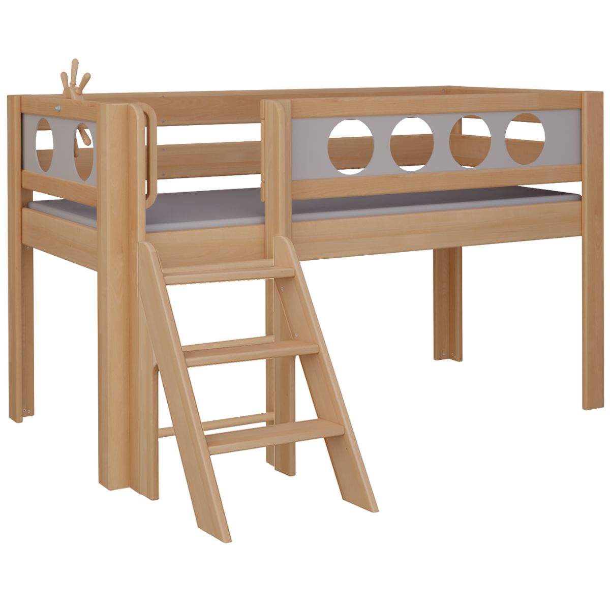 Cama Pirata media alta escalera DELUXE de Breuyn natural-gris