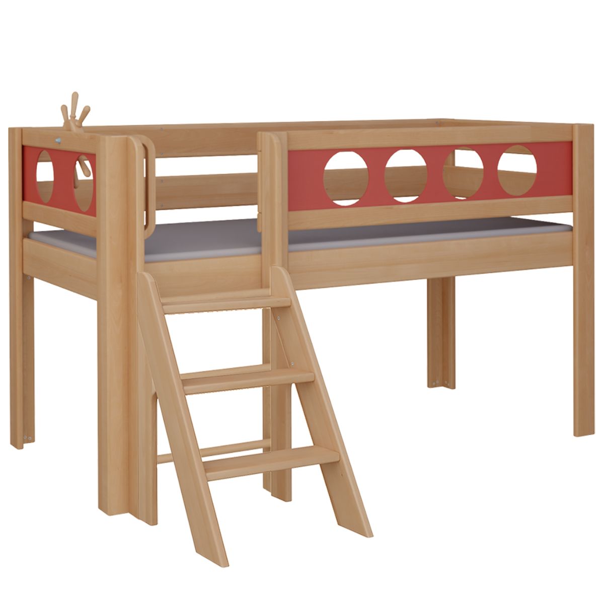 Cama Pirata media alta escalera DELUXE de Breuyn natural-rojo