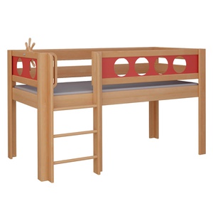 Cama Pirata media alta escalera DELUXE de Breuyn natural-rojo