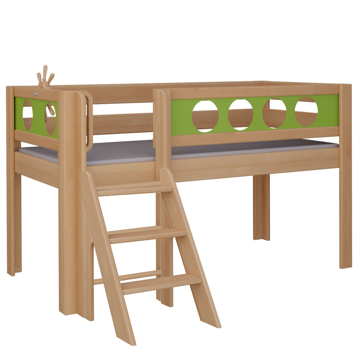 Cama Pirata media alta escalera DELUXE de Breuyn natural-verde