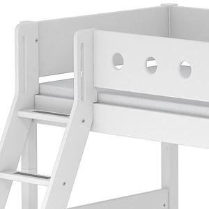 Cama semi alta 90x200 WHITE Flexa escalera inclinada barrera y patas blancas