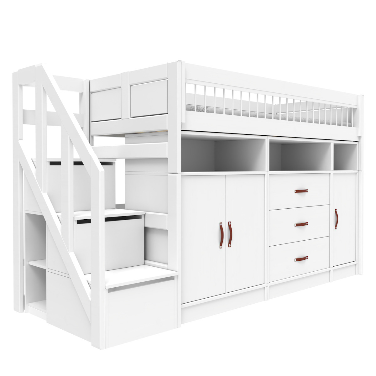 Cama semi alta 90x200cm escalera cajones BREEZE All-in-One Lifetime blanco