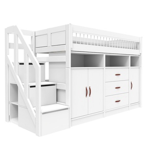 Cama semi alta 90x200cm escalera cajones BREEZE All-in-One Lifetime blanco