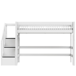 Cama semi alta 90x200cm escalera cajones BREEZE Somier Deluxe Lifetime blanco