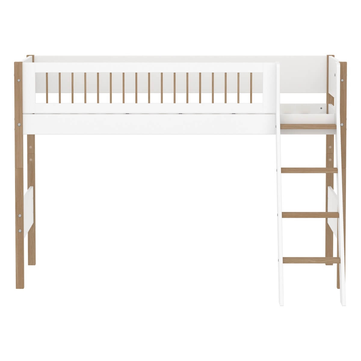 Cama semi alta 90x200cm escalera inclinada-barrera barras NOR Flexa blanco-roble